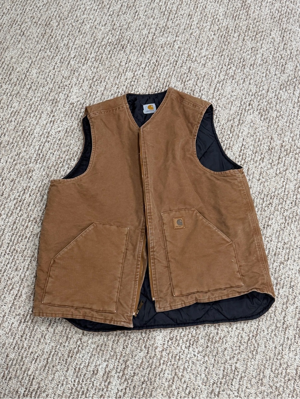 Carhartt Brown Canvas Work Vest with Black Lining